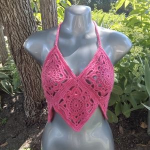 Boho Flower Beach Top in Bright Pink